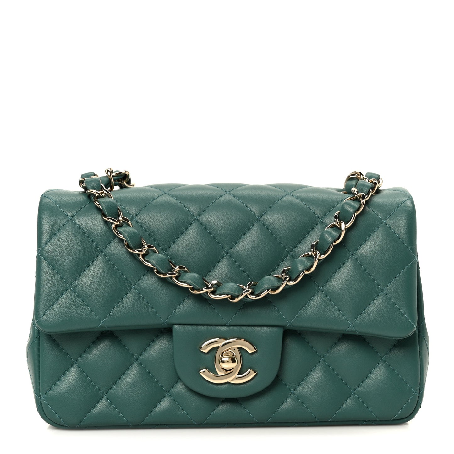 Lambskin Quilted Mini Rectangular Flap Dark Green
