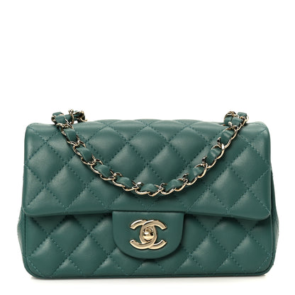 Chanel Lambskin Quilted Mini Rectangular Flap Dark Green 1 of 12