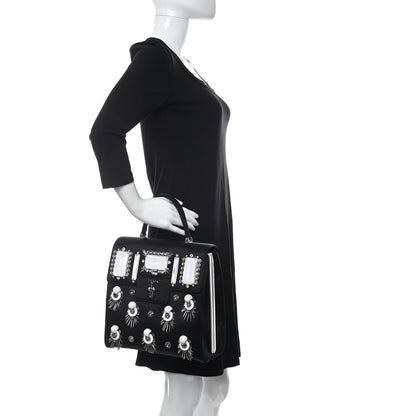 Prada Satin Raso Crystal Embellished Ricamo Shoulder Bag Black 2 of 11