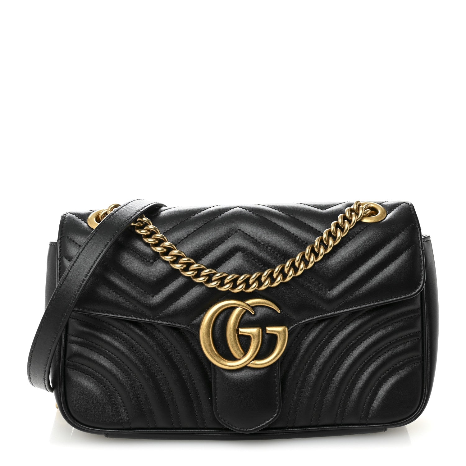 Gucci Calfskin Matelasse Small GG Marmont Shoulder Bag Black 1 of 12