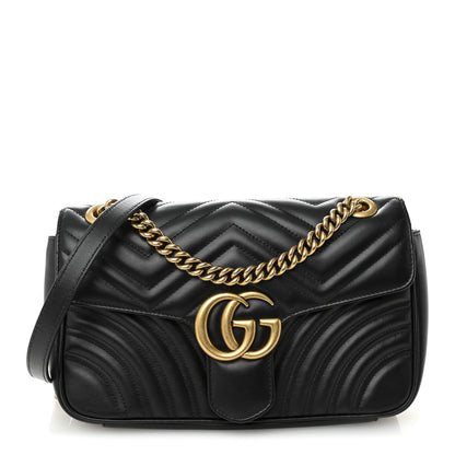 Gucci Calfskin Matelasse Small GG Marmont Shoulder Bag Black 1 of 12