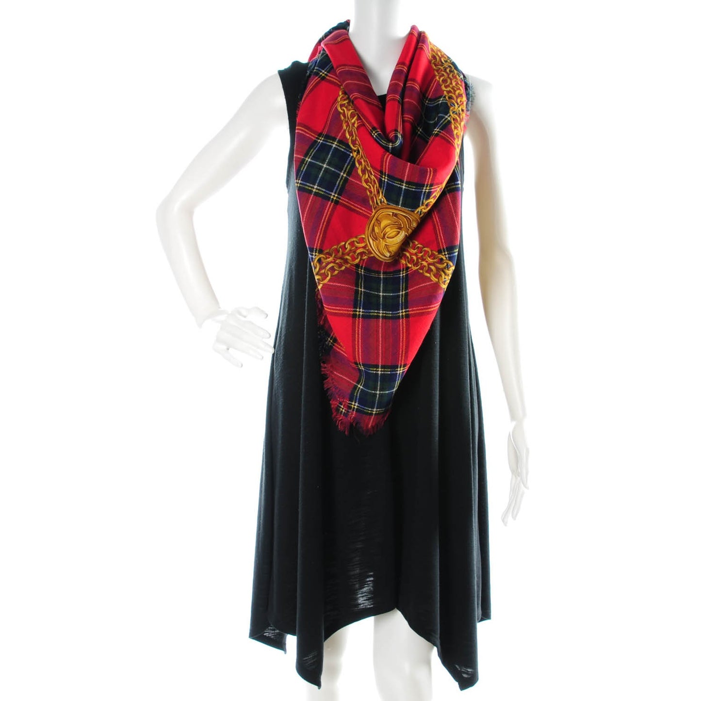 Silk Cashmere Tartan CC Medallion Shawl Red