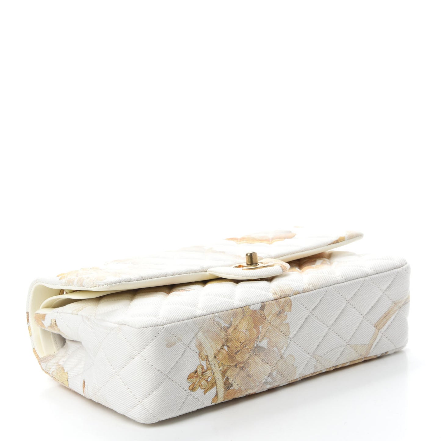 Denim Floral Printed Medium Double Flap Beige