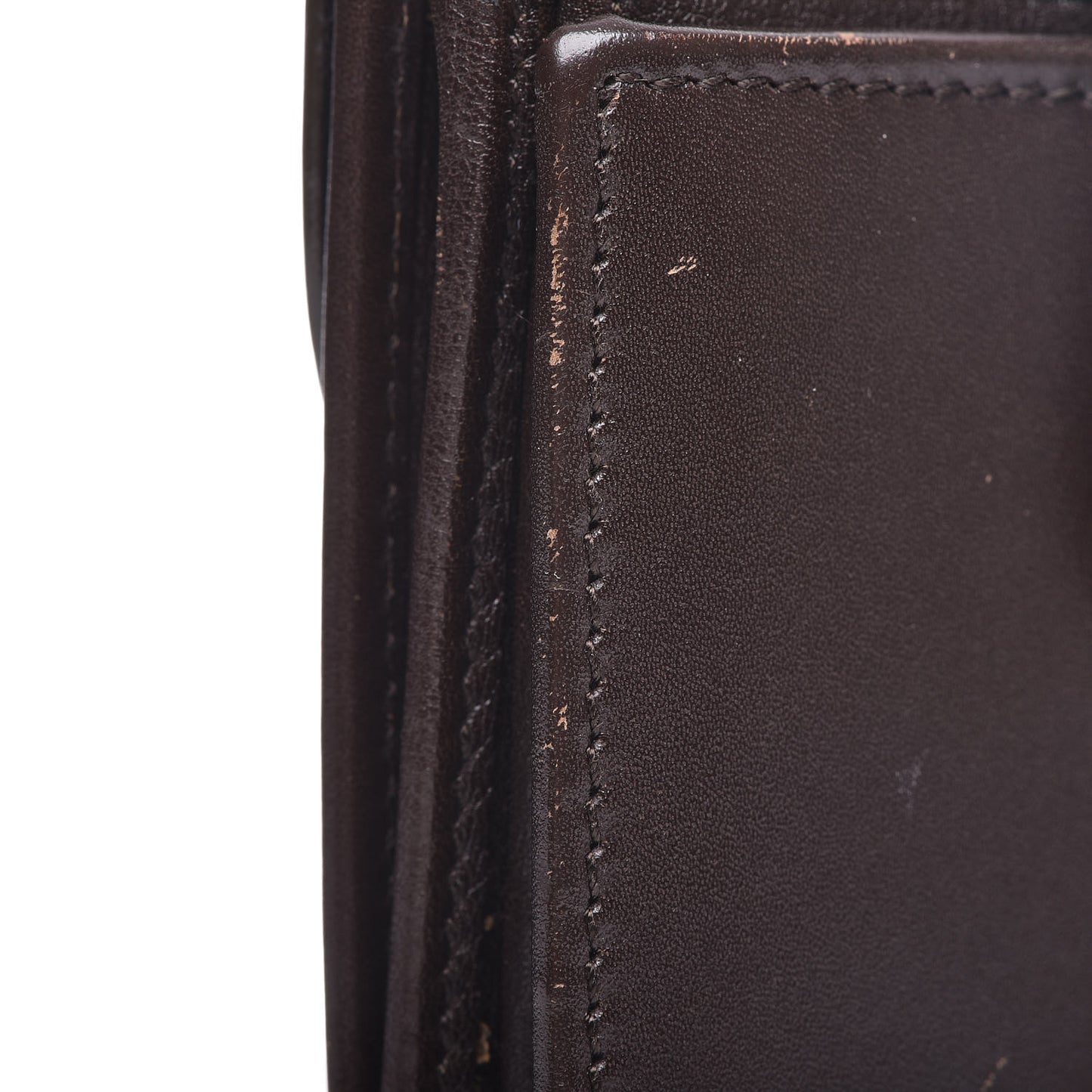 Calfskin Detective Compact Wallet Marron Fonce