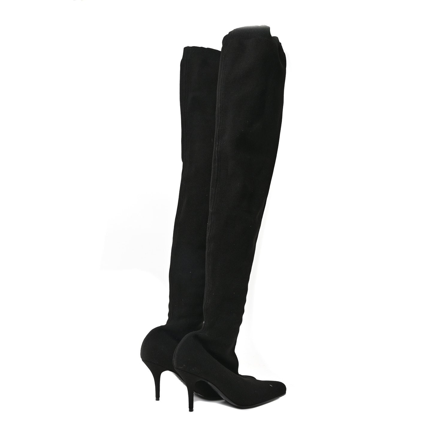 Crepe Jersey Pointed Toe Knife Thigh High Boots 40 Black