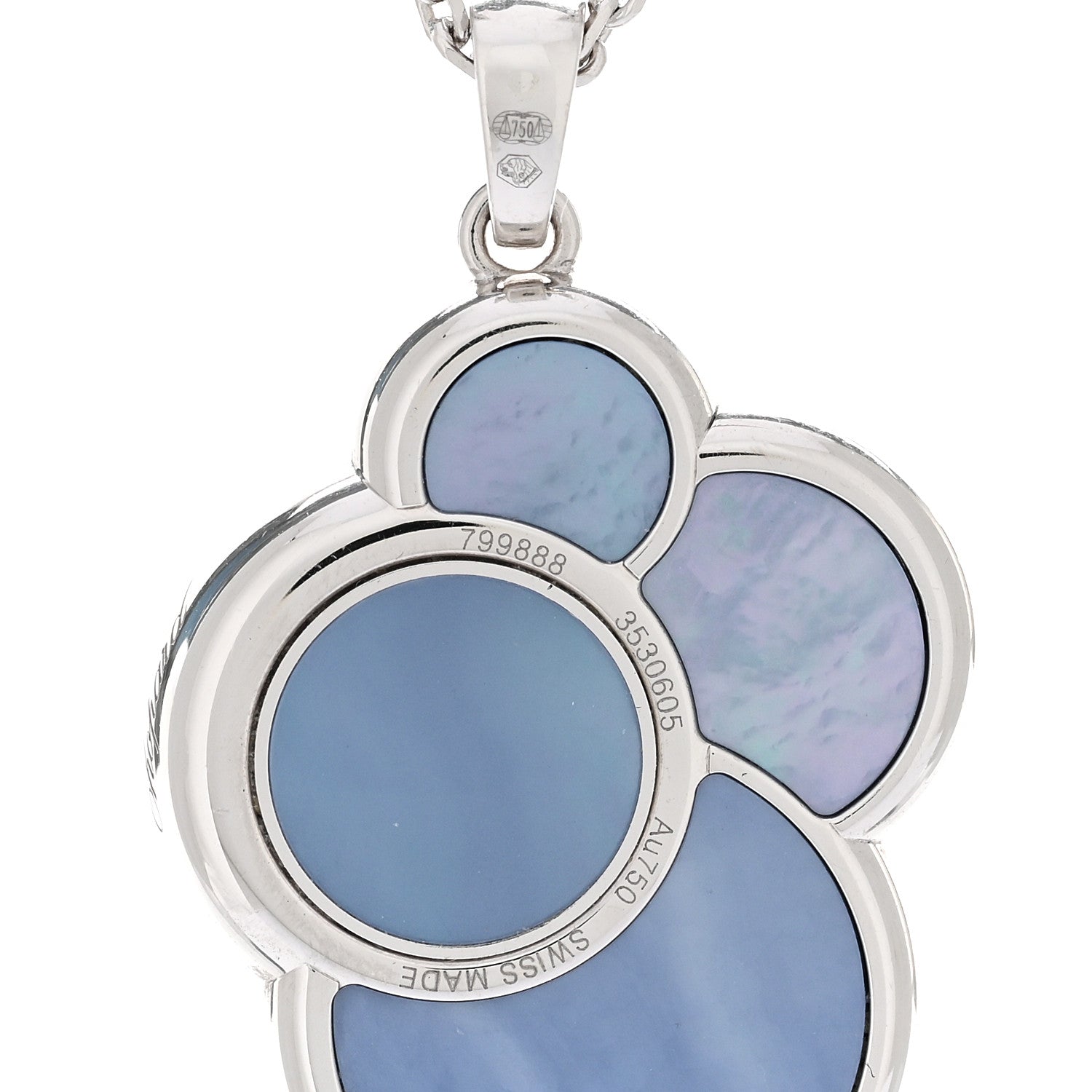 Chopard 18K White Gold Diamond Blue Mother Of Pearl Happy Bubbles Pendant Necklace 4 of 4