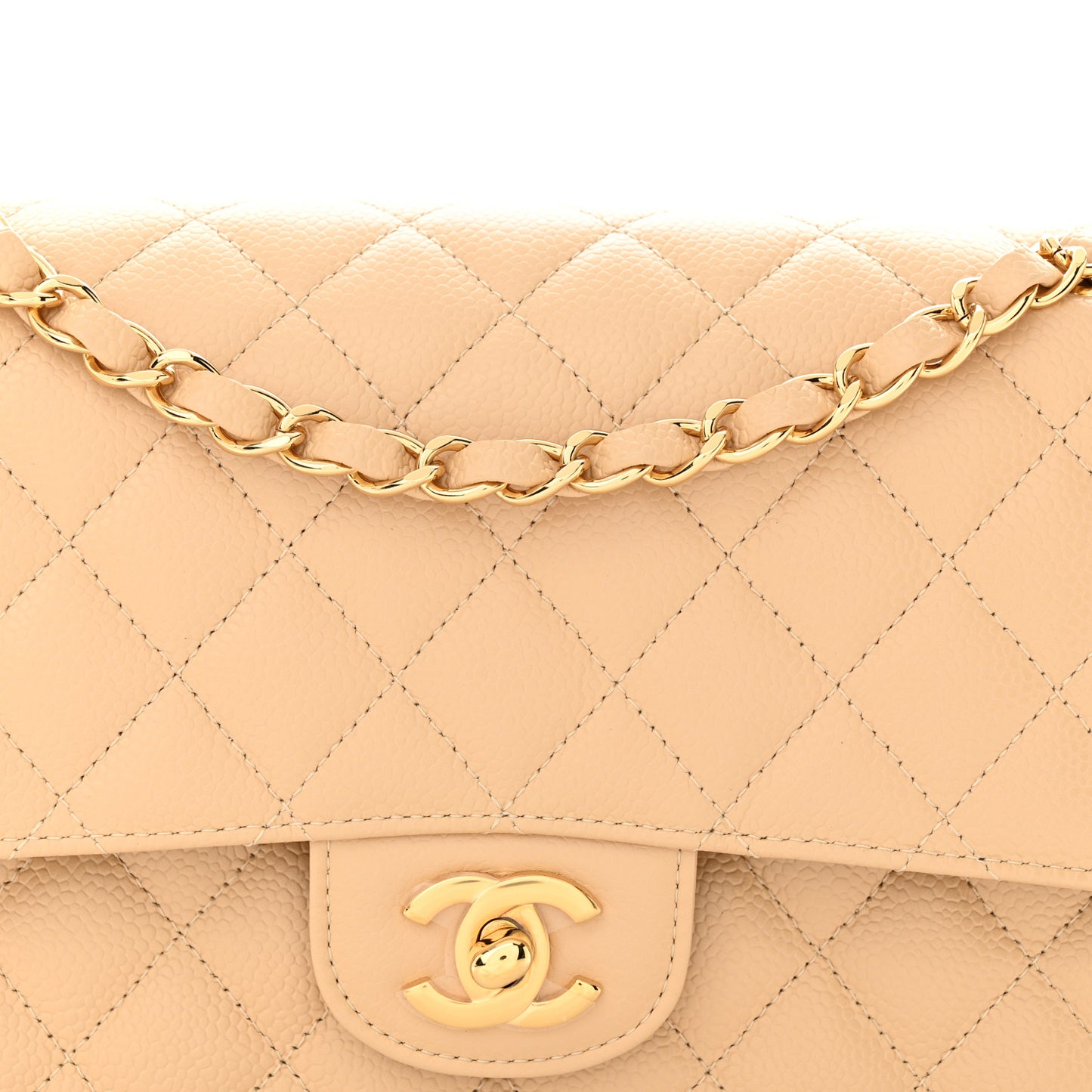 Caviar Quilted Medium Double Flap Beige