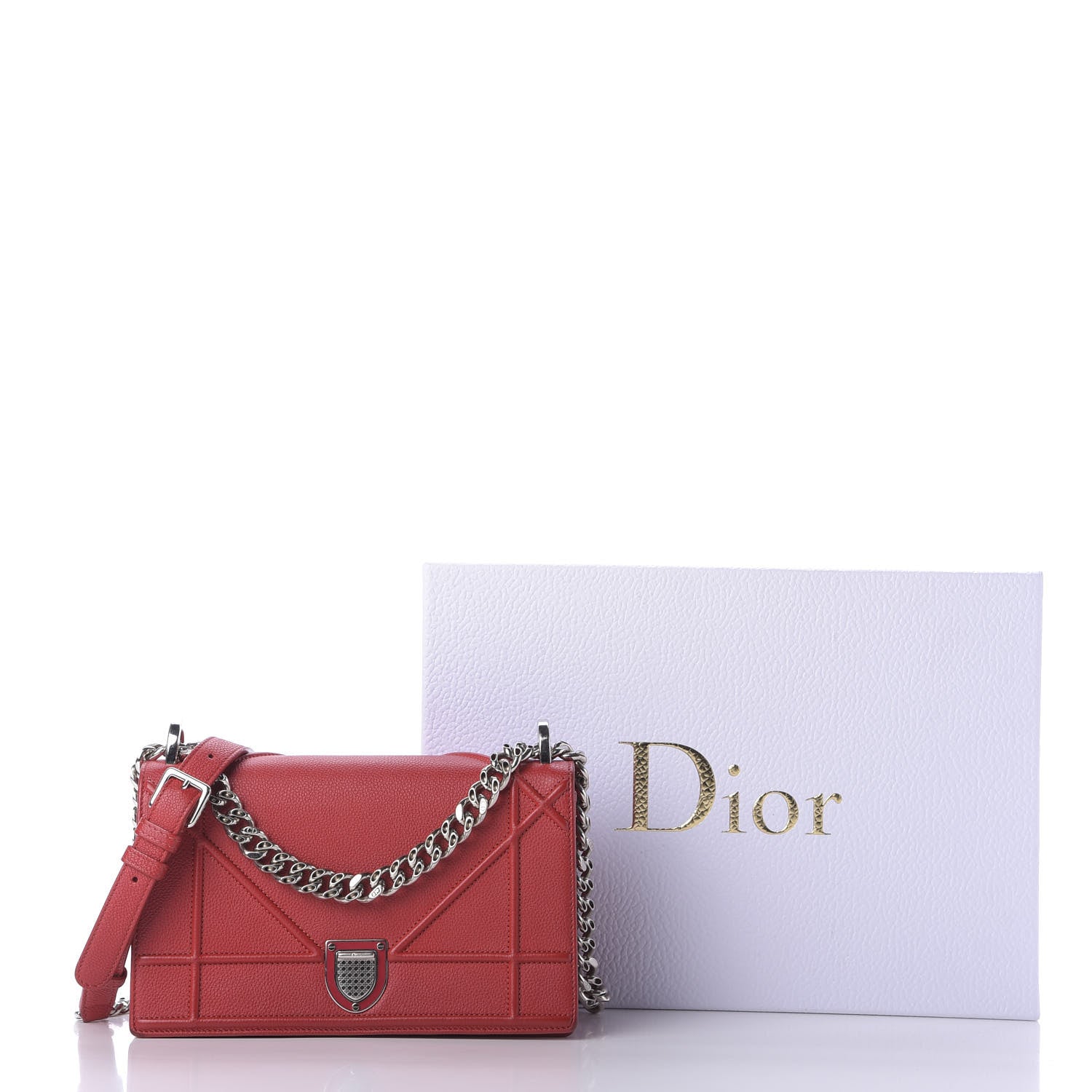 Christian Dior Grained Calfskin Medium Diorama Flap Bag Red 9 of 9