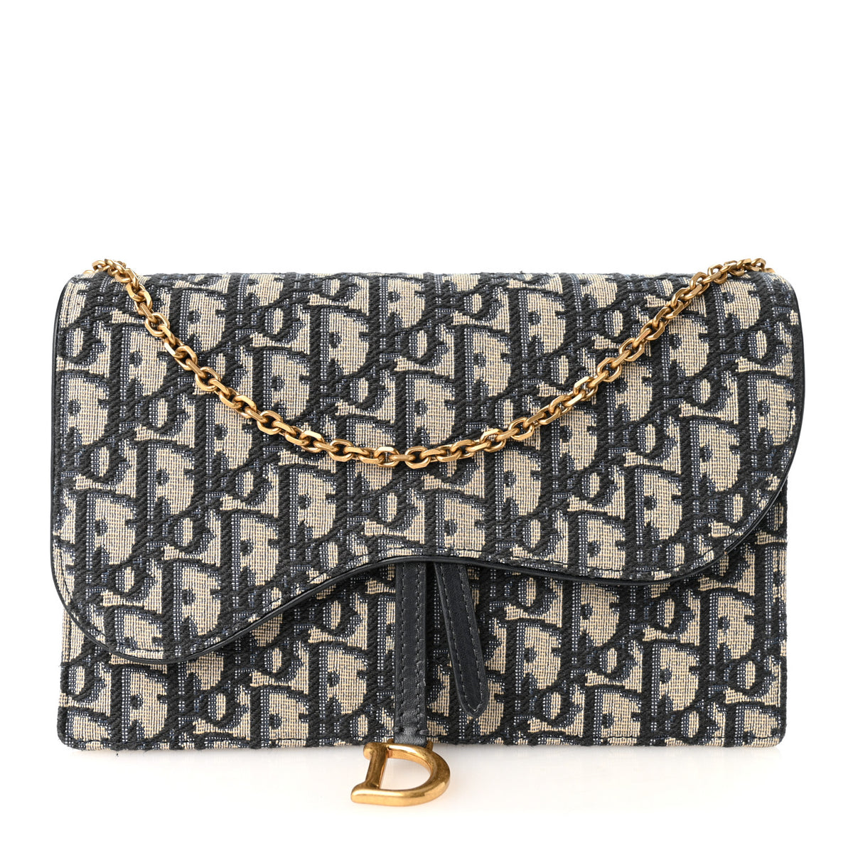 Christian Dior Oblique Saddle Chain Pouch Blue 1 of 9