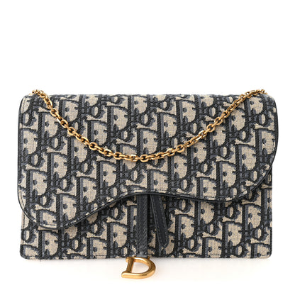 Christian Dior Oblique Saddle Chain Pouch Blue 1 of 9