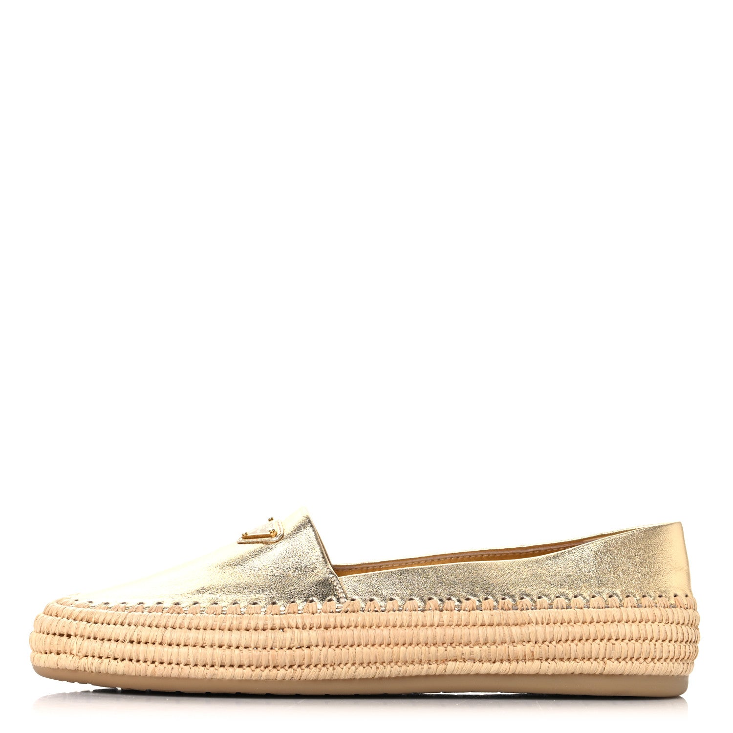 Prada Metallic Nappa Triangle Logo Espadrilles 38 Platino 1 of 9