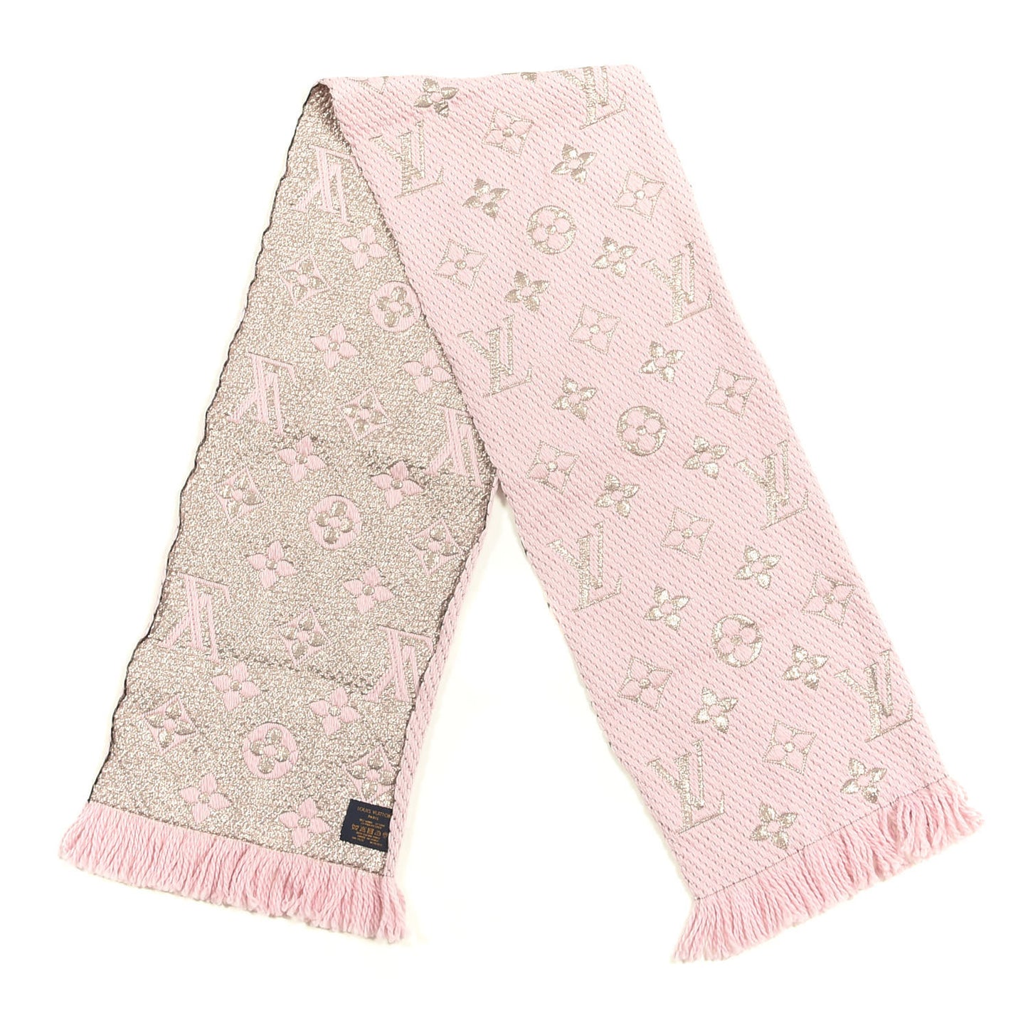 Wool Silk Logomania Shine Scarf Pink
