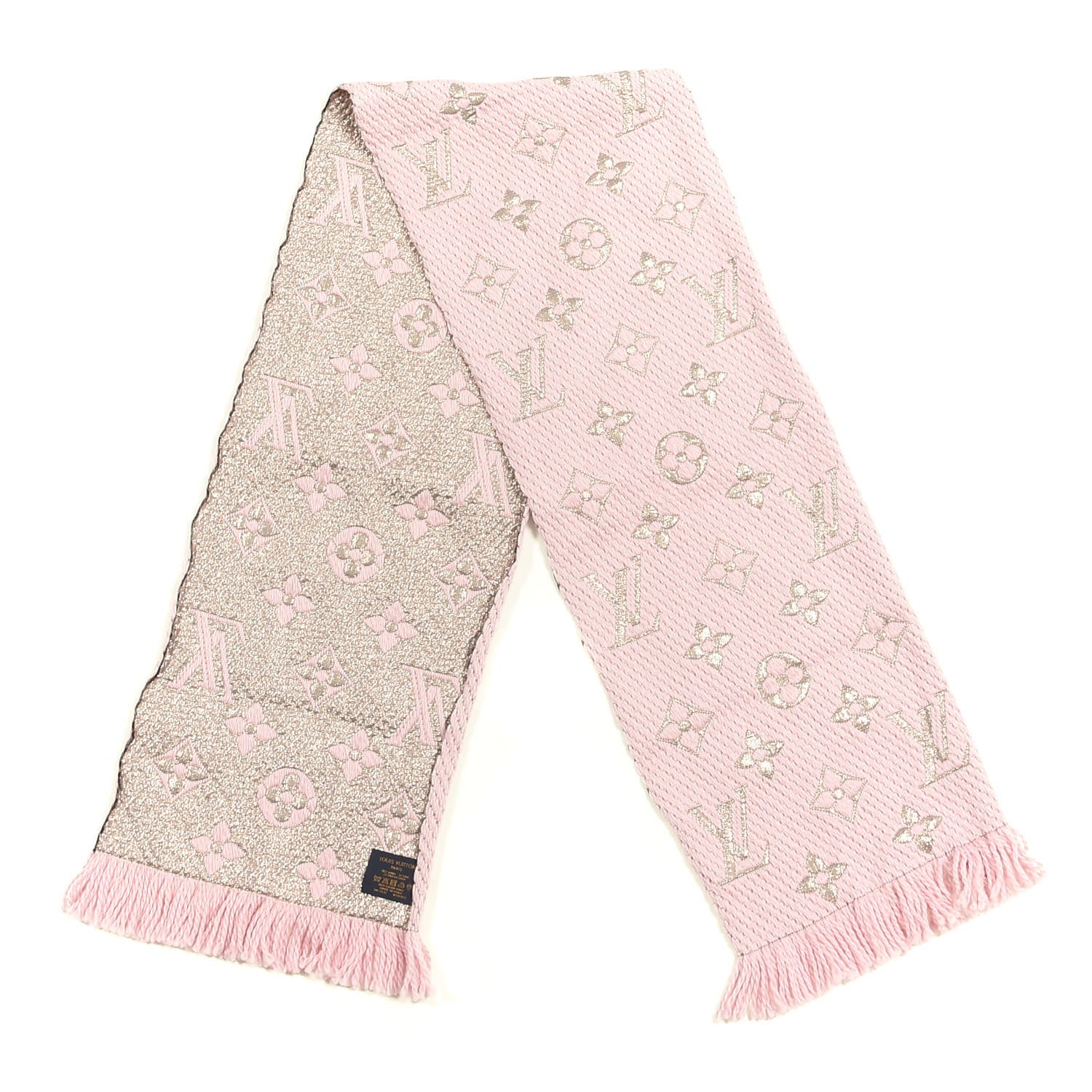 Louis Vuitton Wool Silk Logomania Shine Scarf Pink 2 of 3