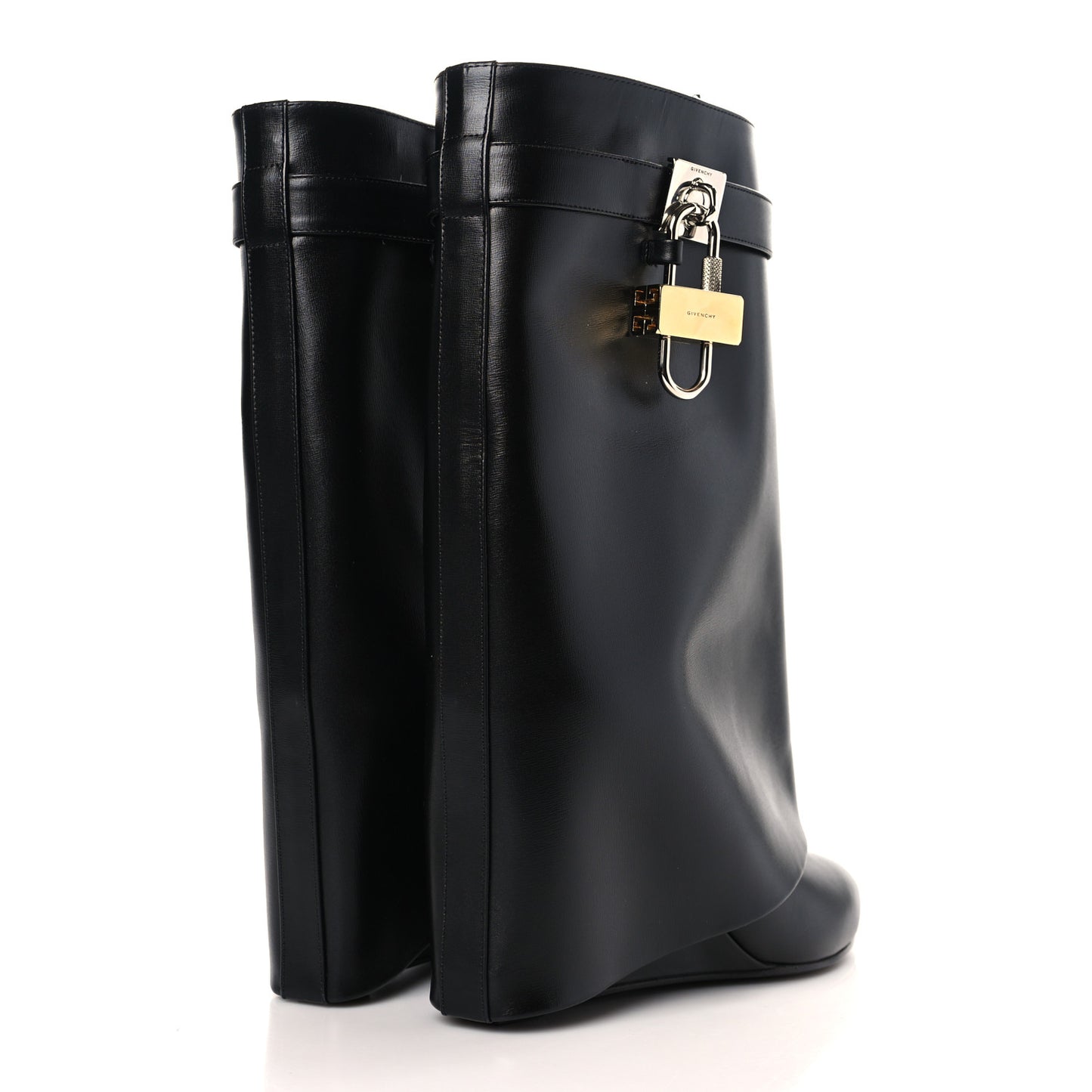 Calfskin Shark Lock Ankle Boots 41 Black