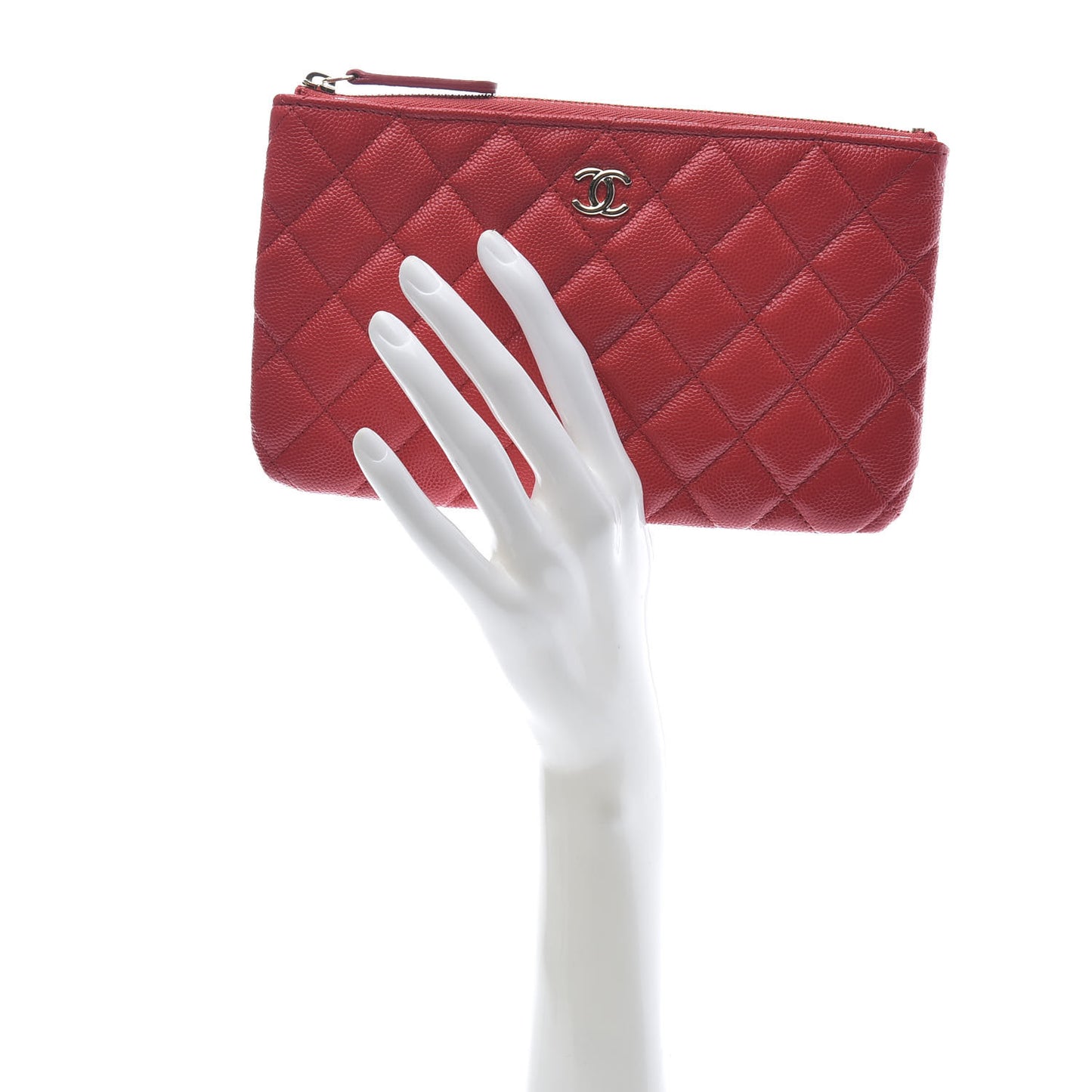 Shiny Caviar Quilted Cosmetic Case Red