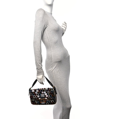 Fendi Snakeskin Beaded Embroidered Tortoise Baguette Black Multicolor 2 of 10