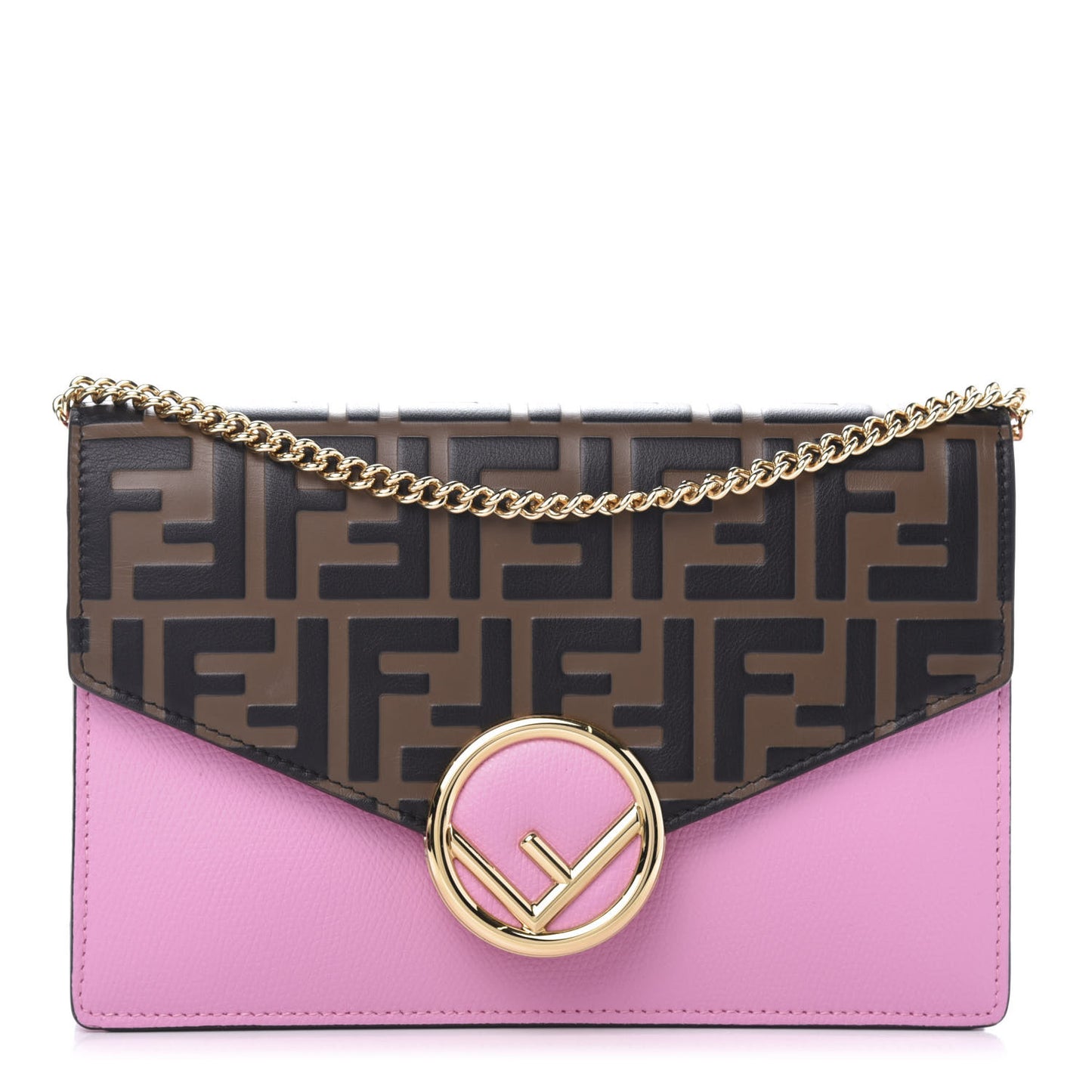 Vitello Cruise F is Fendi Bi-Color FF 1974 Embossed Medium Envelope Wallet On Chain Maya Black Lollypop