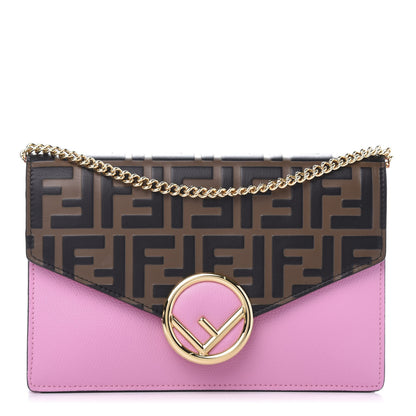 Fendi Vitello Cruise F is Fendi Bi-Color FF 1974 Embossed Medium Envelope Wallet On Chain Maya Black Lollypop 1 of 10