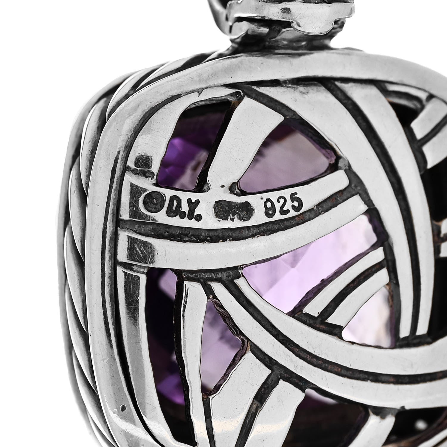 David Yurman Sterling Silver Diamond Amethyst 14mm Albion Enhancer Pendant 4 of 4