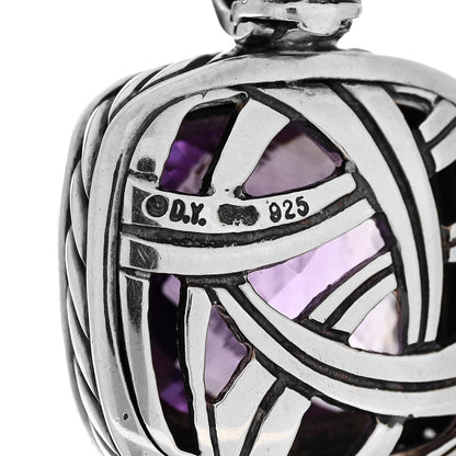 David Yurman Sterling Silver Diamond Amethyst 14mm Albion Enhancer Pendant 4 of 4