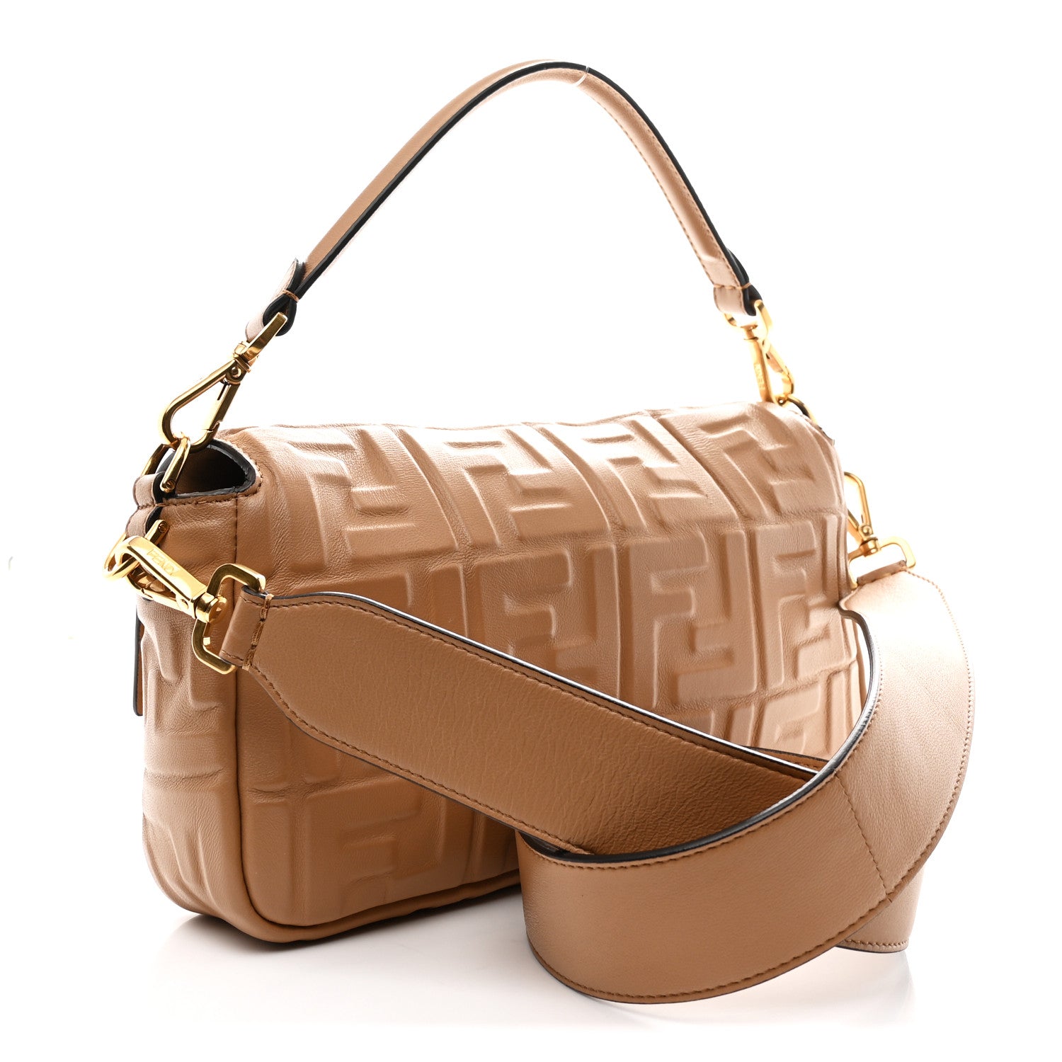 Fendi Nappa FF 1974 Embossed Baguette Miele Scuro 3 of 10