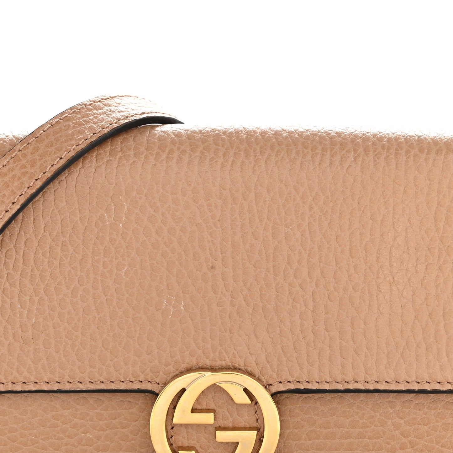 Dollar Calfskin Interlocking G Chain Wallet Camelia