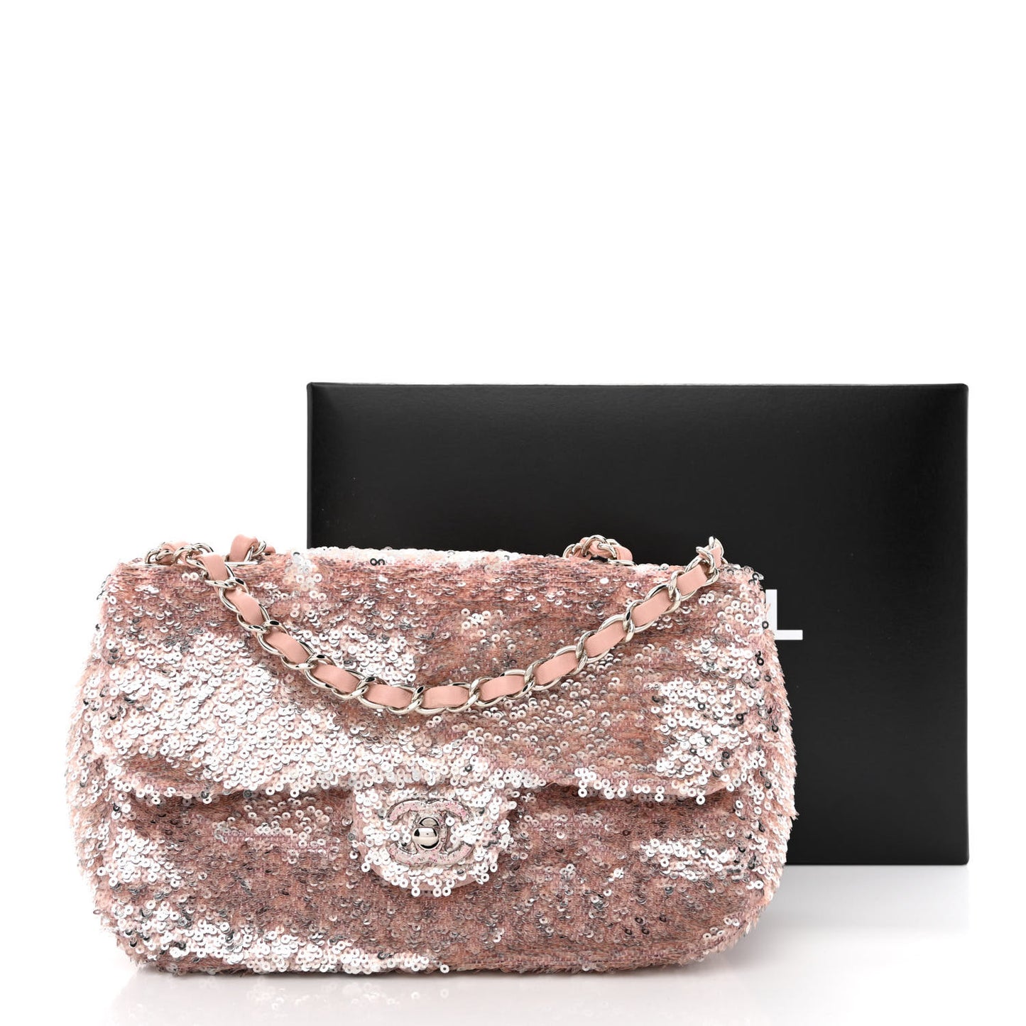Sequin Mini Flap Light Pink Silver