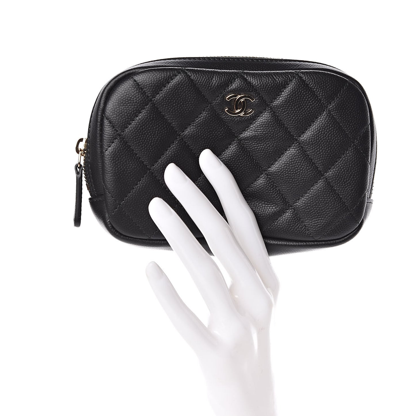 Caviar Quilted Small Curvy Pouch Cosmetic Case Black