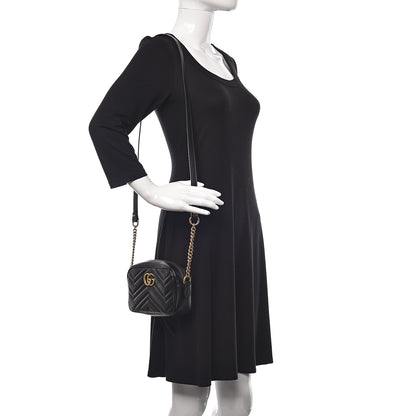 Gucci Calfskin Matelasse Mini GG Marmont Chain Shoulder Bag Black 2 of 10