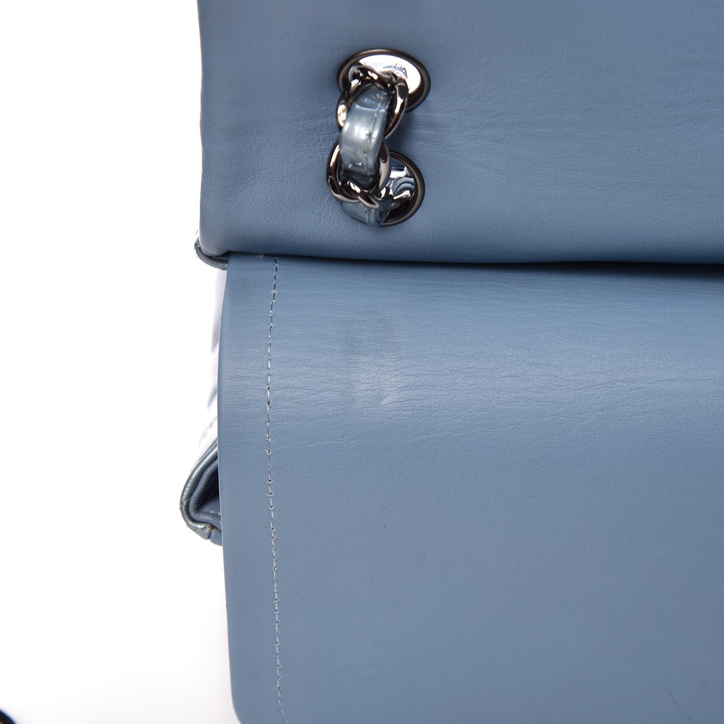 Patent Quilted Maxi Double Flap Light Blue