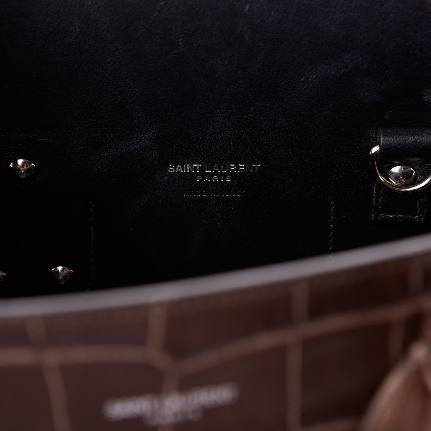 Saint Laurent Calfskin Crocodile Embossed Small Sac De Jour Brown 6 of 9
