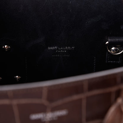 Saint Laurent Calfskin Crocodile Embossed Small Sac De Jour Brown 6 of 9