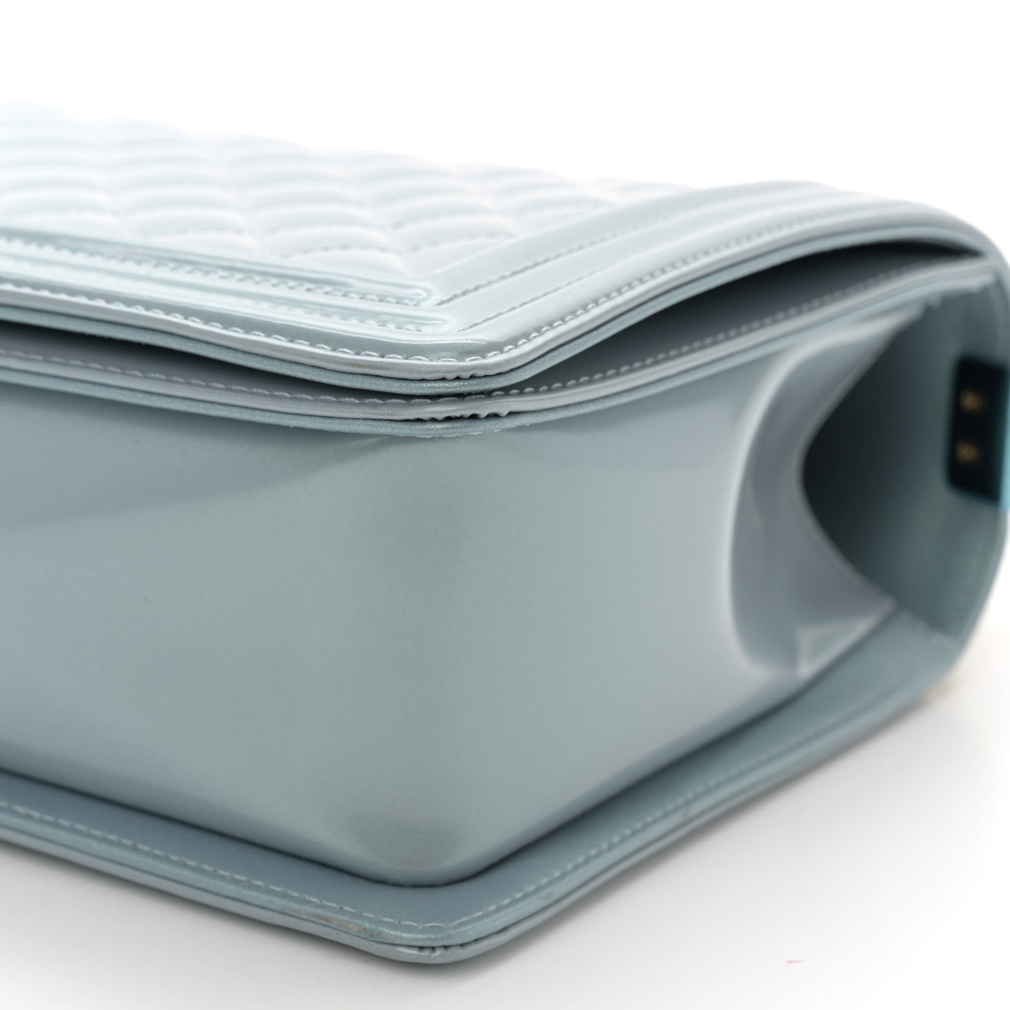 Iridescent Glazed Calfskin Quilted New Medium Boy Flap Light Blue