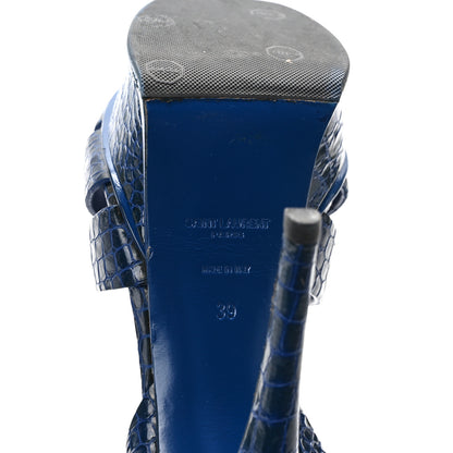 Saint Laurent Calfskin Crocodile Embossed Tribute 105 Platform Sandals 39 Blue 6 of 7