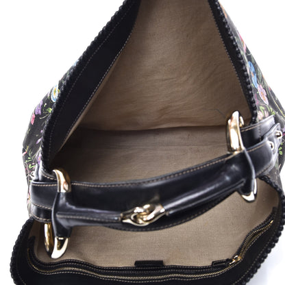 Gucci Canvas Flora Floral Large Horsebit Chain Hobo Black 5 of 11