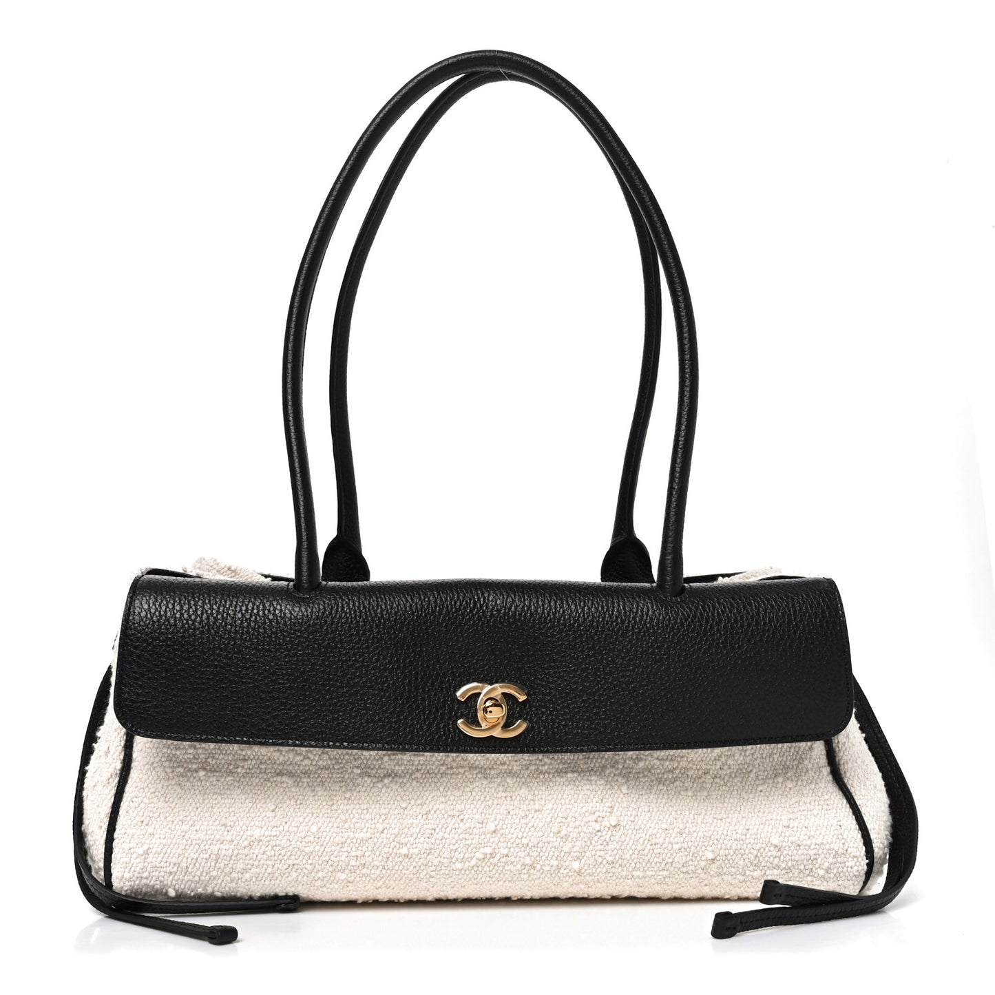 Grained Calfskin Boucle Urban Essentials Small Shopping Bag Ecru Black