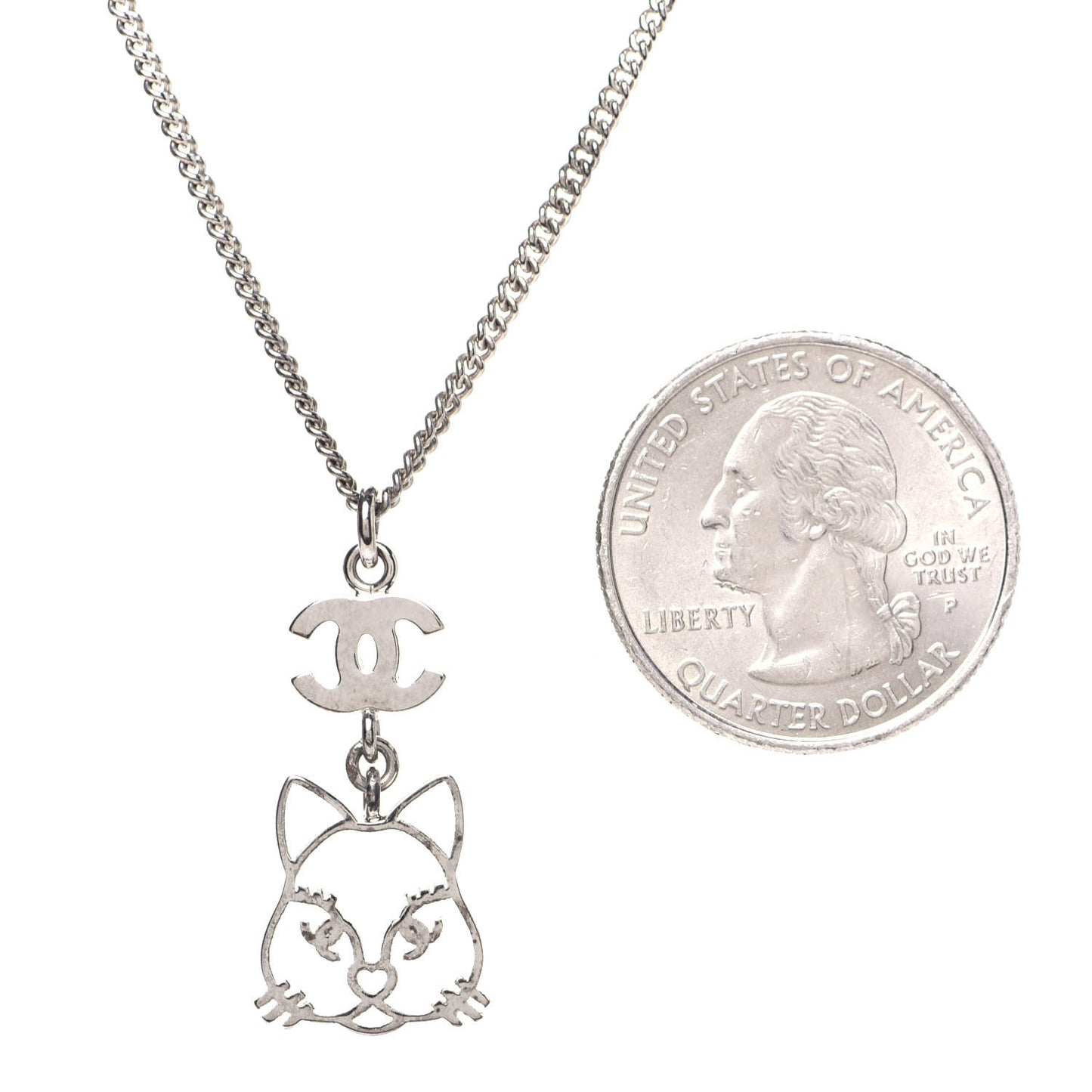 Crystal Emoji Choupette Cat Pendant Necklace Silver
