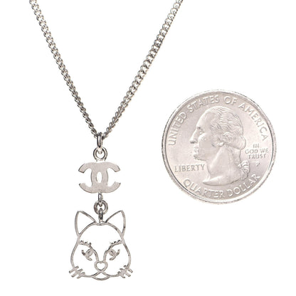 Chanel Crystal Emoji Choupette Cat Pendant Necklace Silver 2 of 8