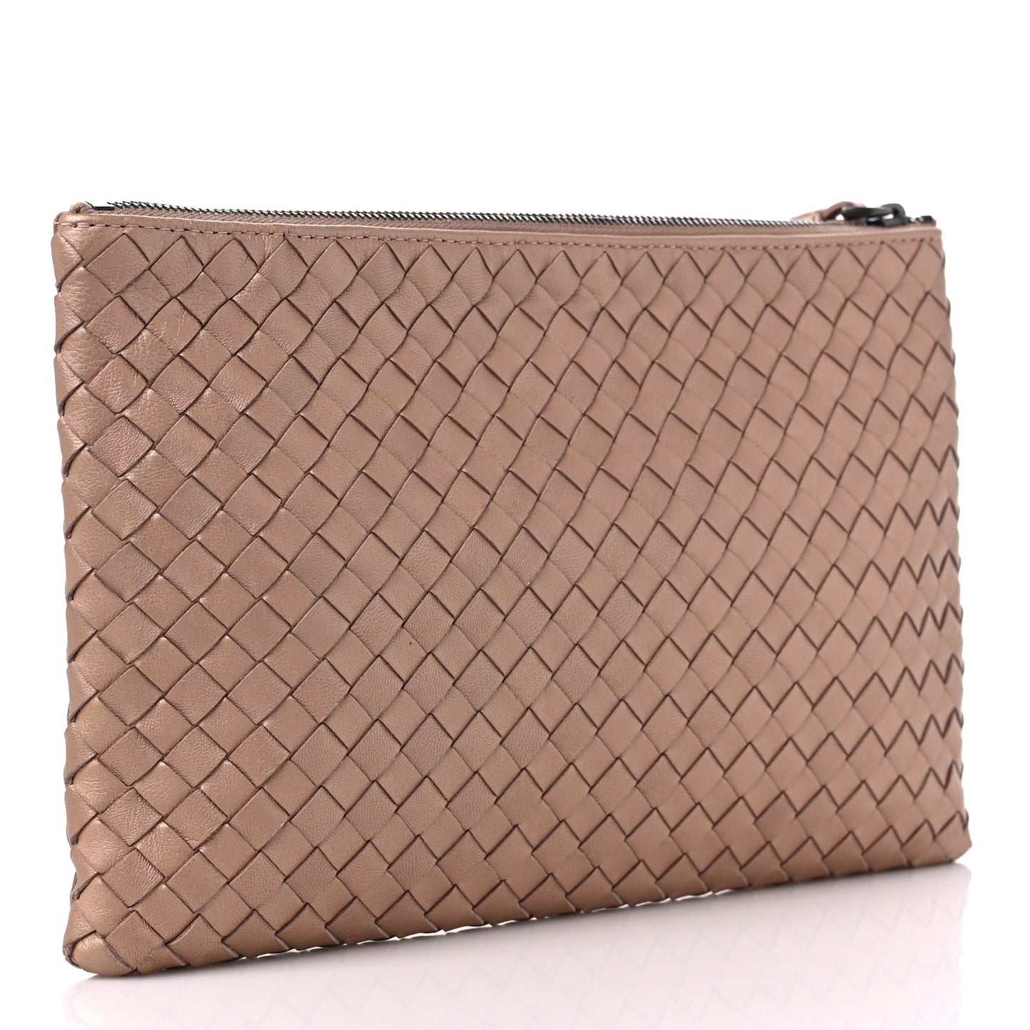 Metallic Nappa Intrecciato Wristlet Zip Pouch Rose Gold