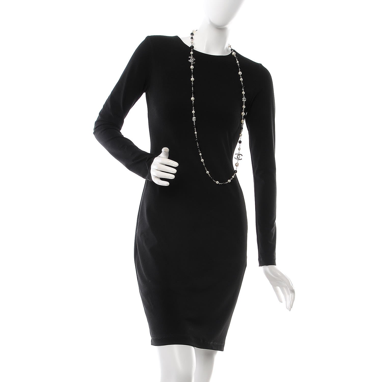 Chanel Pearl Crystal Bead CC Long Necklace Black Silver 2 of 6