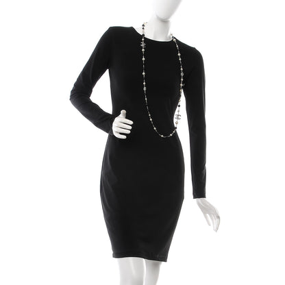 Chanel Pearl Crystal Bead CC Long Necklace Black Silver 2 of 6