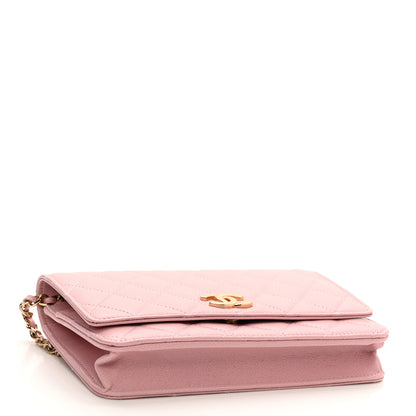 Chanel Caviar Quilted Studded CC Wallet on Chain WOC Light Pink 3 of 11