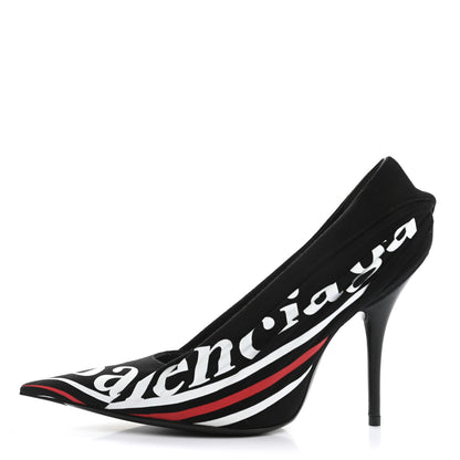 Balenciaga Jersey Crepe Political Campaign Logo Knife 115 Pointed Pumps 36 Black White Rouge 1 of 9