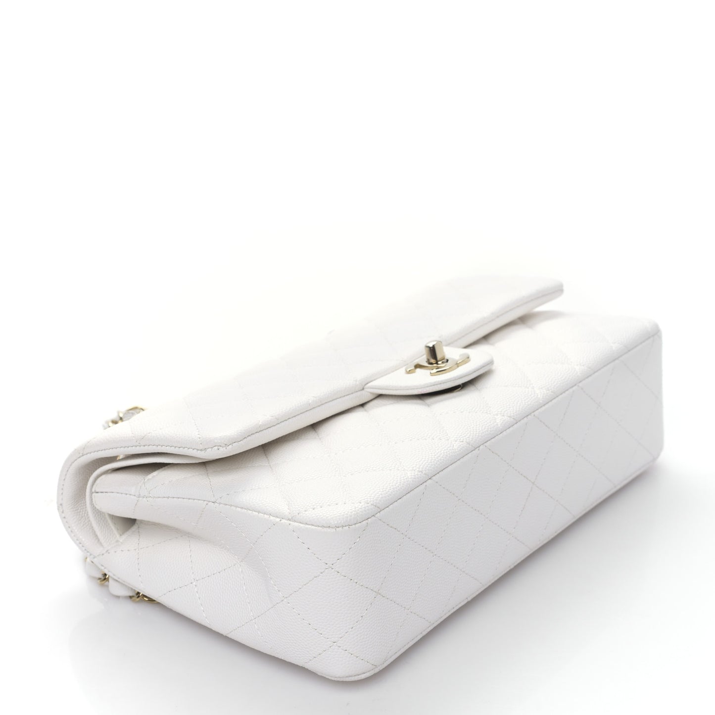 Caviar Quilted Medium Double Flap White