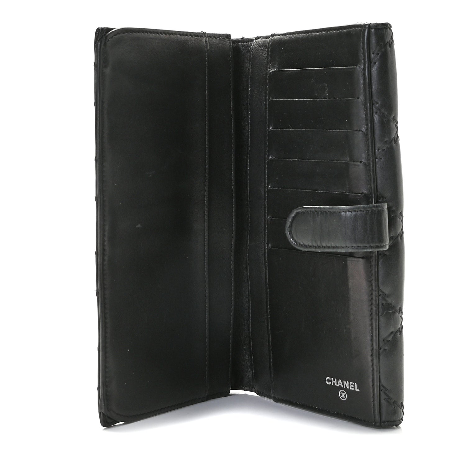 Calfskin Double Stitch Hamptons Flap Wallet Black