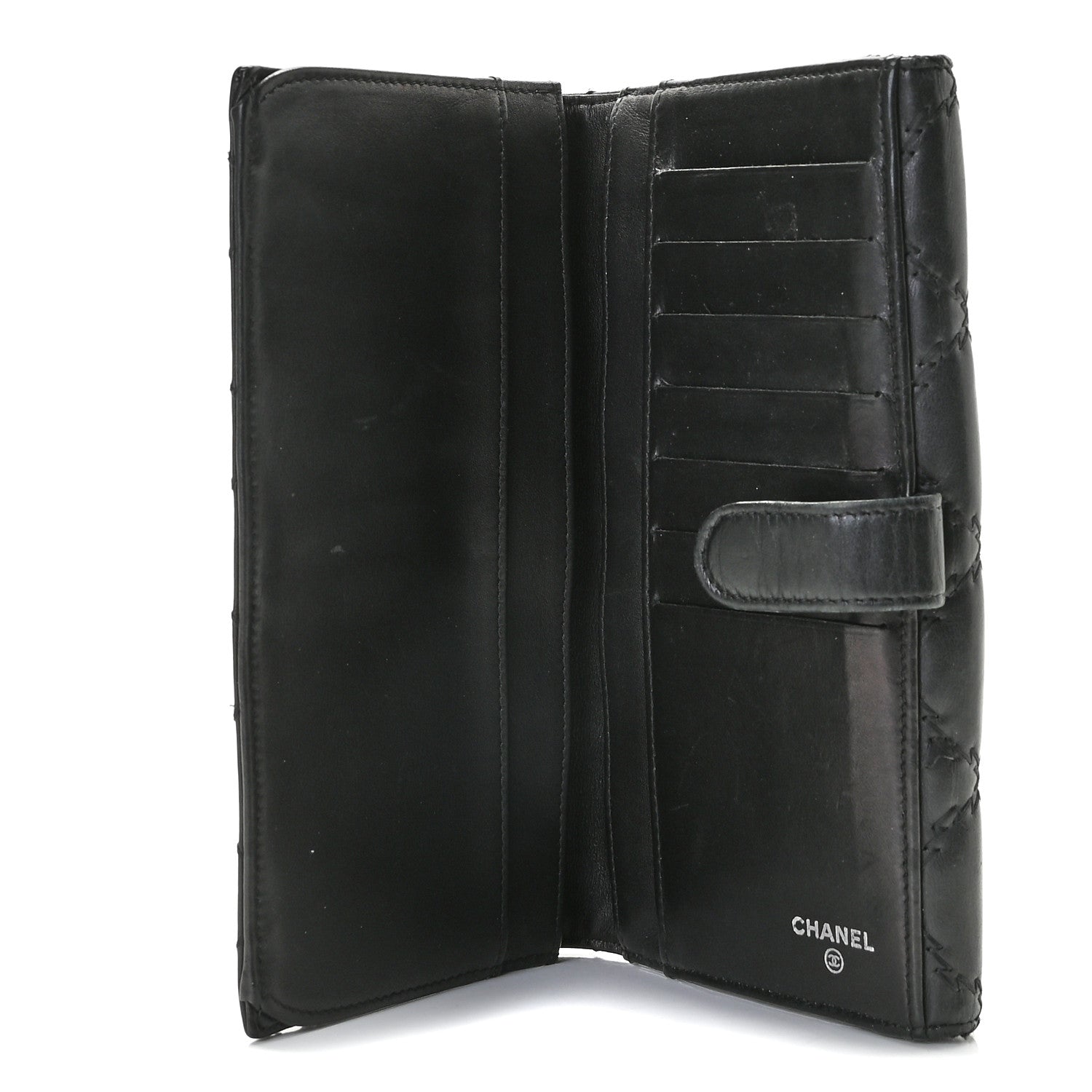 Chanel Calfskin Double Stitch Hamptons Flap Wallet Black 5 of 9