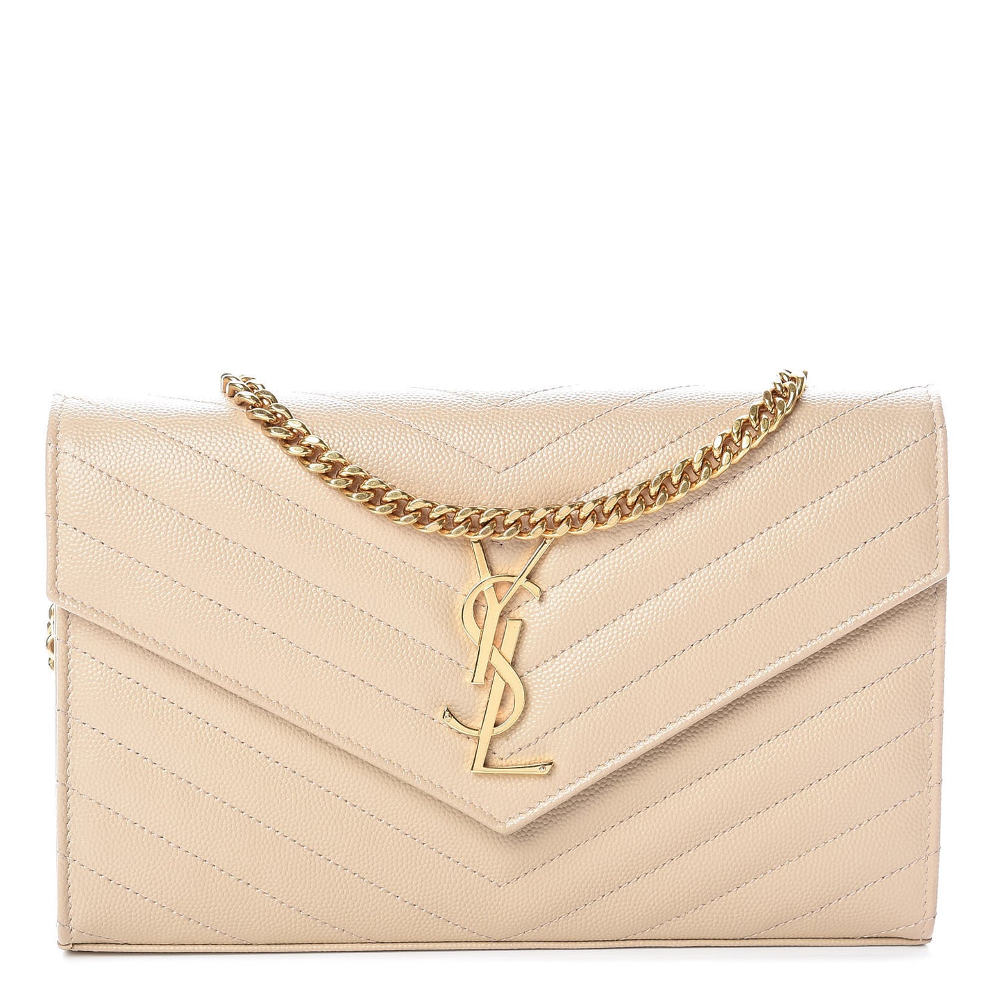 Grain De Poudre Matelasse Chevron Monogram Chain Wallet Nude Powder