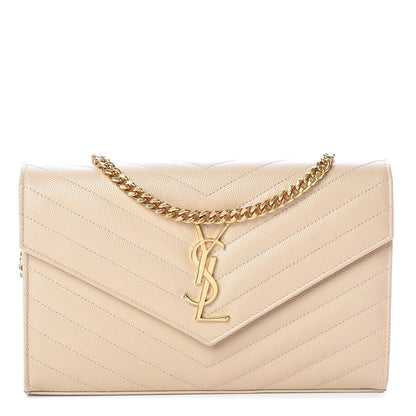 Saint Laurent Grain De Poudre Matelasse Chevron Monogram Chain Wallet Nude Powder 1 of 10