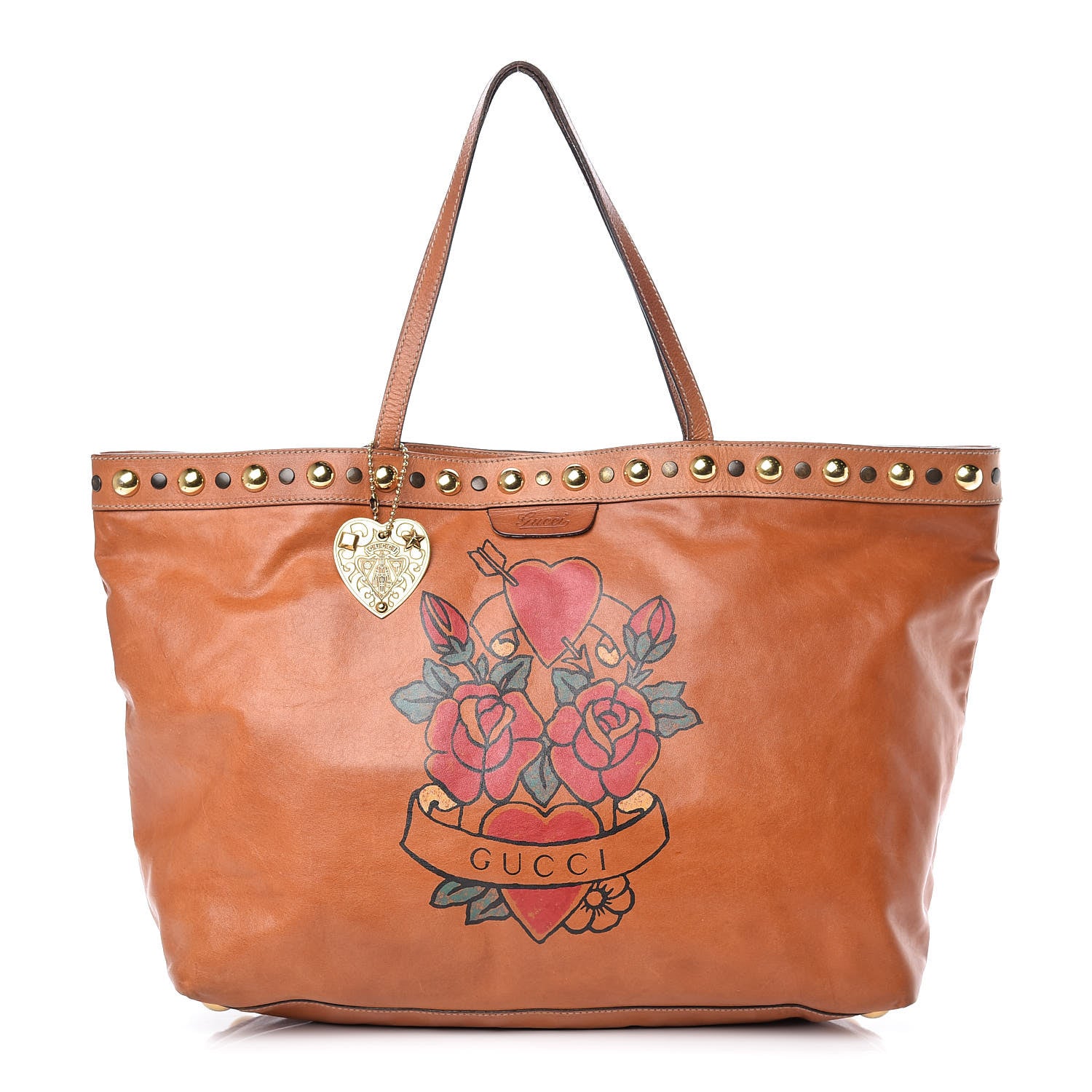 Gucci Calfskin Tattoo Heart Babouska Shopping Tote Brown 1 of 14
