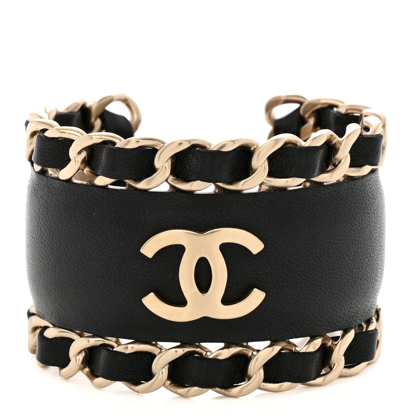 Lambskin Chain CC Cuff Black Gold